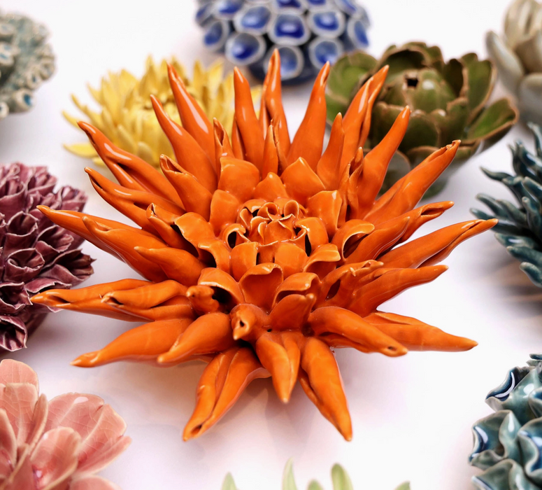 Hand Made Ceramic Flowers Large Orange