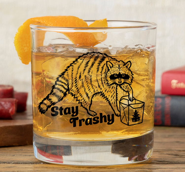 Whiskey Rock Glasses Raccoon Stay Trashy