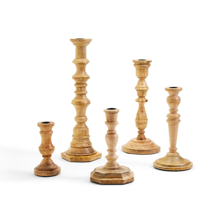 Hand-Crafted Mango Wood Candlesticks Set of 5