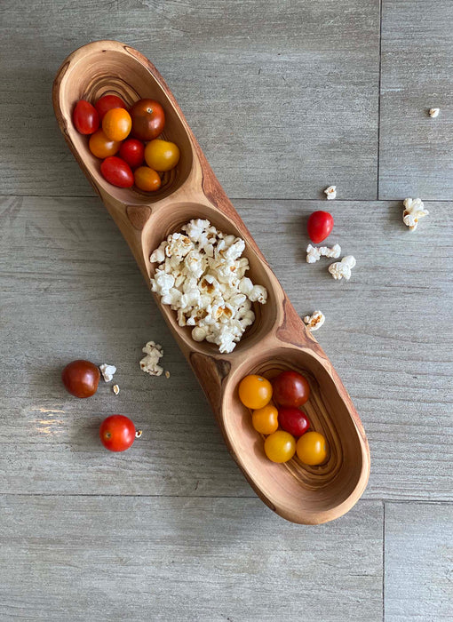 Olive Wood 3 Side Appetizer Dish
