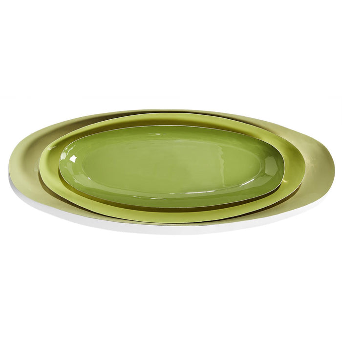 Perfect Oval Set of 3 Green Tones Decorative Enamel Trays