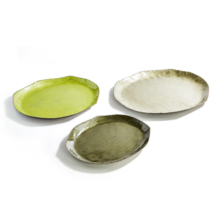 Stria Set of 3 Greens Decorative Oval Trays with Beaded Edge