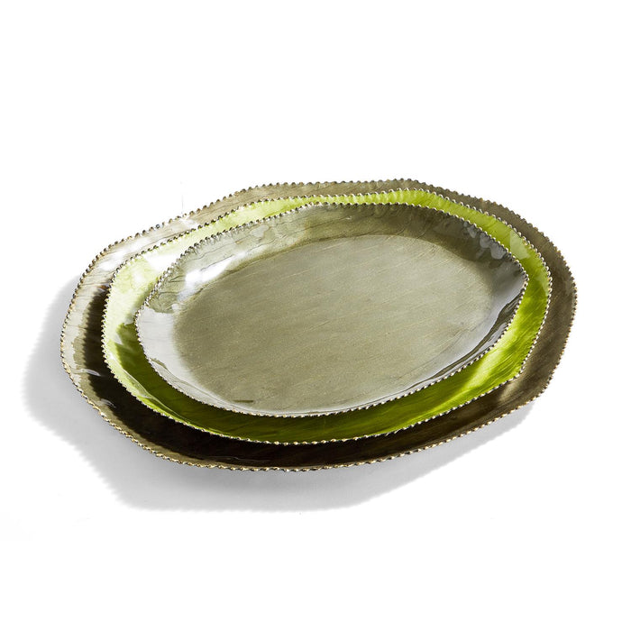 Stria Set of 3 Greens Decorative Oval Trays with Beaded Edge